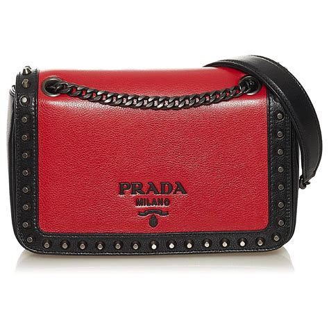 Red Prada Studded Glace Calf Crossbody – Designer Revival